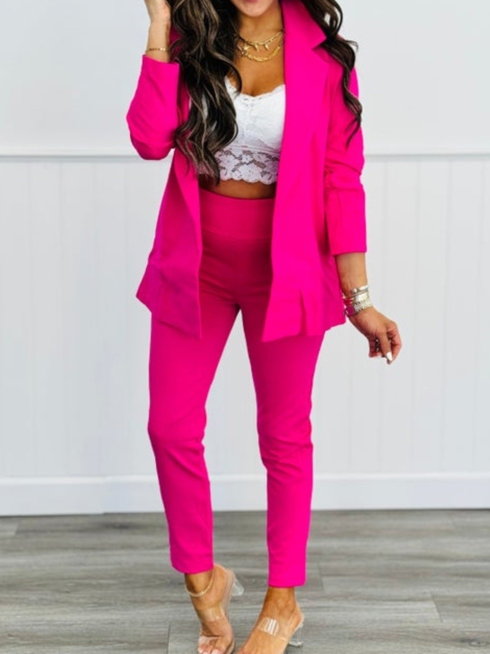 Dear Scarlett Hot Pink Women's 3/4 Sleeve Magic Blazer Jacket - Open Front Sz XL - Picture 2 of 7